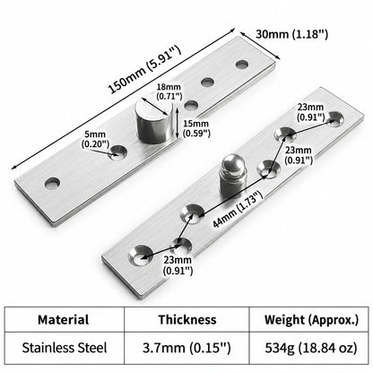 Stainless Steel 360° Pivot Door Hinges, Top and Bottom Mount