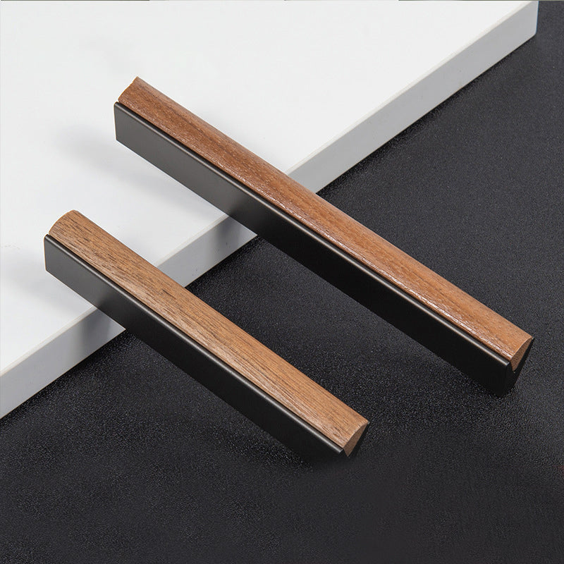 Walnut Wood Inlay Cabinet Pulls with Dark Metal Base