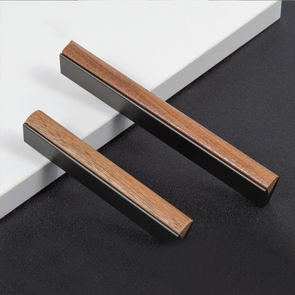 Walnut Wood Inlay Cabinet Pulls with Dark Metal Base