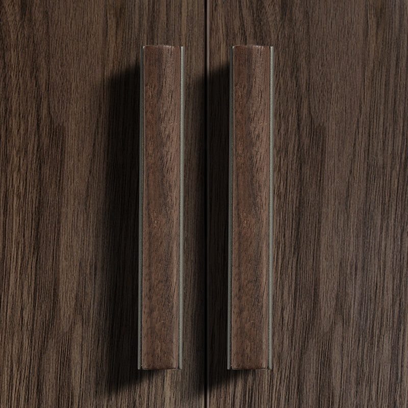 Walnut Wood Inlay Cabinet Pulls with Dark Metal Base