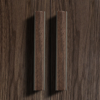 Walnut Wood Inlay Cabinet Pulls with Dark Metal Base