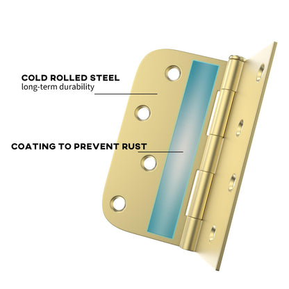4in Brushed Brass Gold with Square & Round Corners Butt Hinges for Interior Door