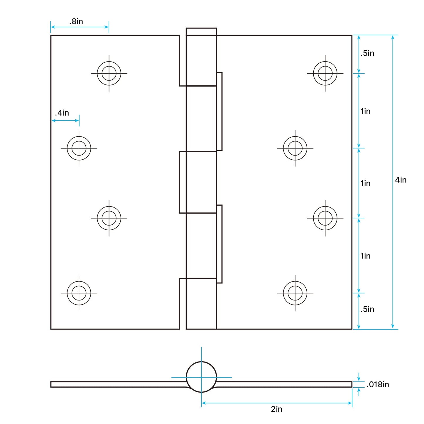 4in Brushed Nickel Butt Hinges with Square Corners Door Hinges
