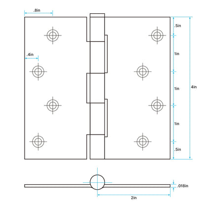 4in Brushed Nickel Butt Hinges with Square Corners Door Hinges