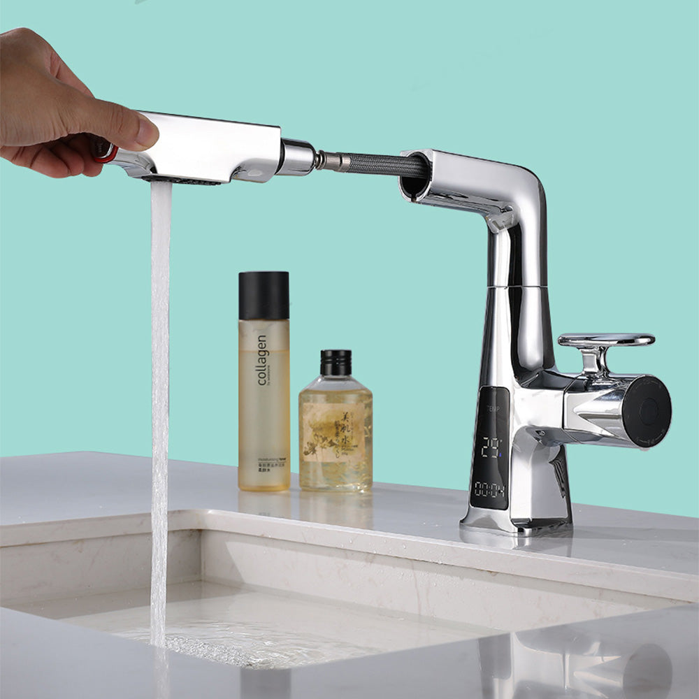 Pull-out Dual-mode Digital Display Bathroom Basin Faucet