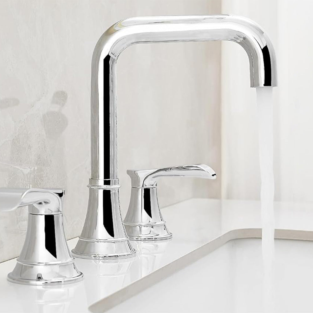 Smartis Modern 3 Hole Waterfall Bathroom Sink Faucet with Dual Handles
