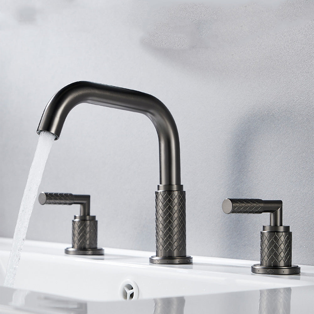 Art Deco Textured Two-Handle 3-Hole Widespread Bathroom Sink Faucet