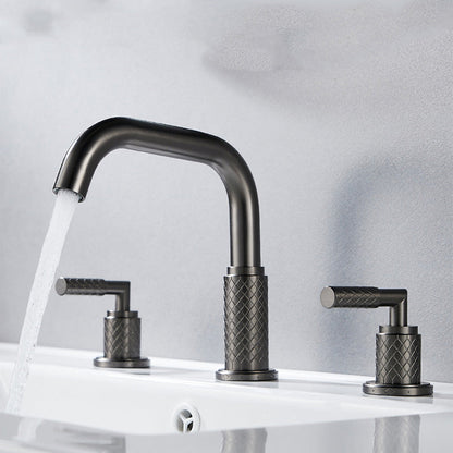 Art Deco Textured Two-Handle 3-Hole Widespread Bathroom Sink Faucet
