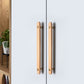 Beech Finish Wood Drawer Pulls with Copper Accents