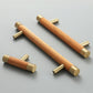 Wood Cabinet Handles with Brushed Brass Ends
