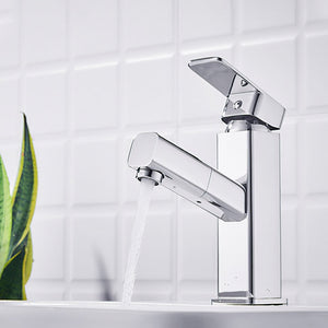 Silver Pull-Out Single Hole Bathroom Faucet