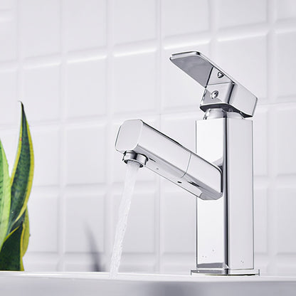 Silver Pull-Out Single Hole Bathroom Faucet