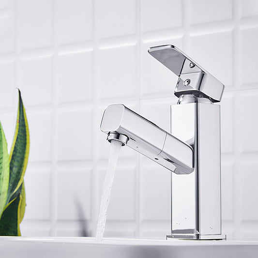Modern brass pull-out bathroom faucet with 360° swivel spout