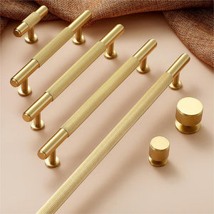 Ribbed Solid Brass Cabinet Pulls and Matching Knobs