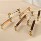 Faceted Crystal and Wood Cabinet Pulls with Brass End Caps