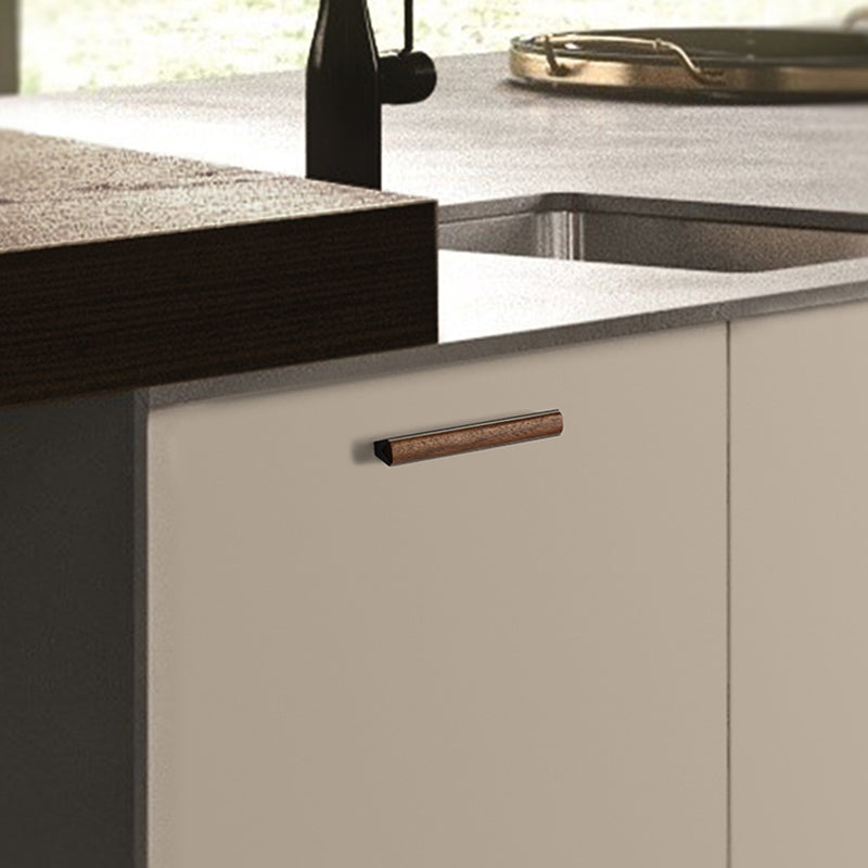Walnut Wood Inlay Cabinet Pulls with Dark Metal Base
