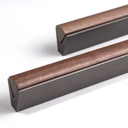 Walnut Wood Inlay Cabinet Pulls with Dark Metal Base