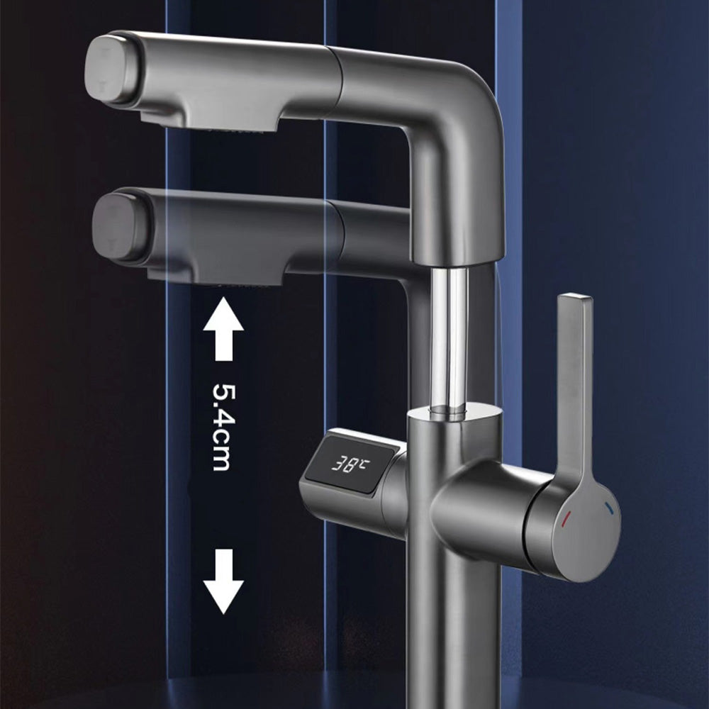 Pull-Out Bathroom Sink Faucet With Digital Temperature Display