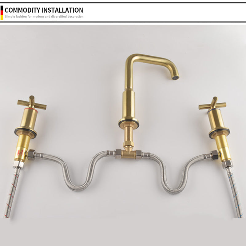 Carvella Modern High-Arc Gooseneck Two-Handle 3-Hole Widespread Bathroom Sink Faucet