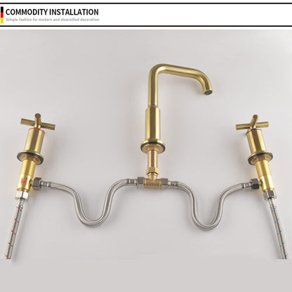 Carvella Modern High-Arc Gooseneck Two-Handle 3-Hole Widespread Bathroom Sink Faucet