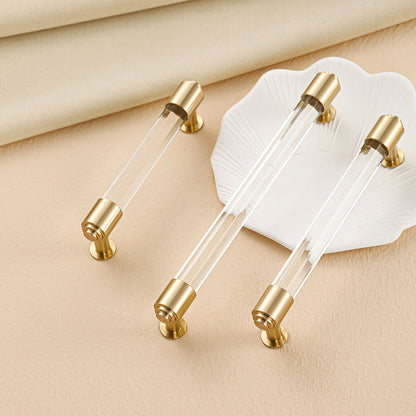 Faceted Crystal and Wood Cabinet Pulls with Brass End Caps
