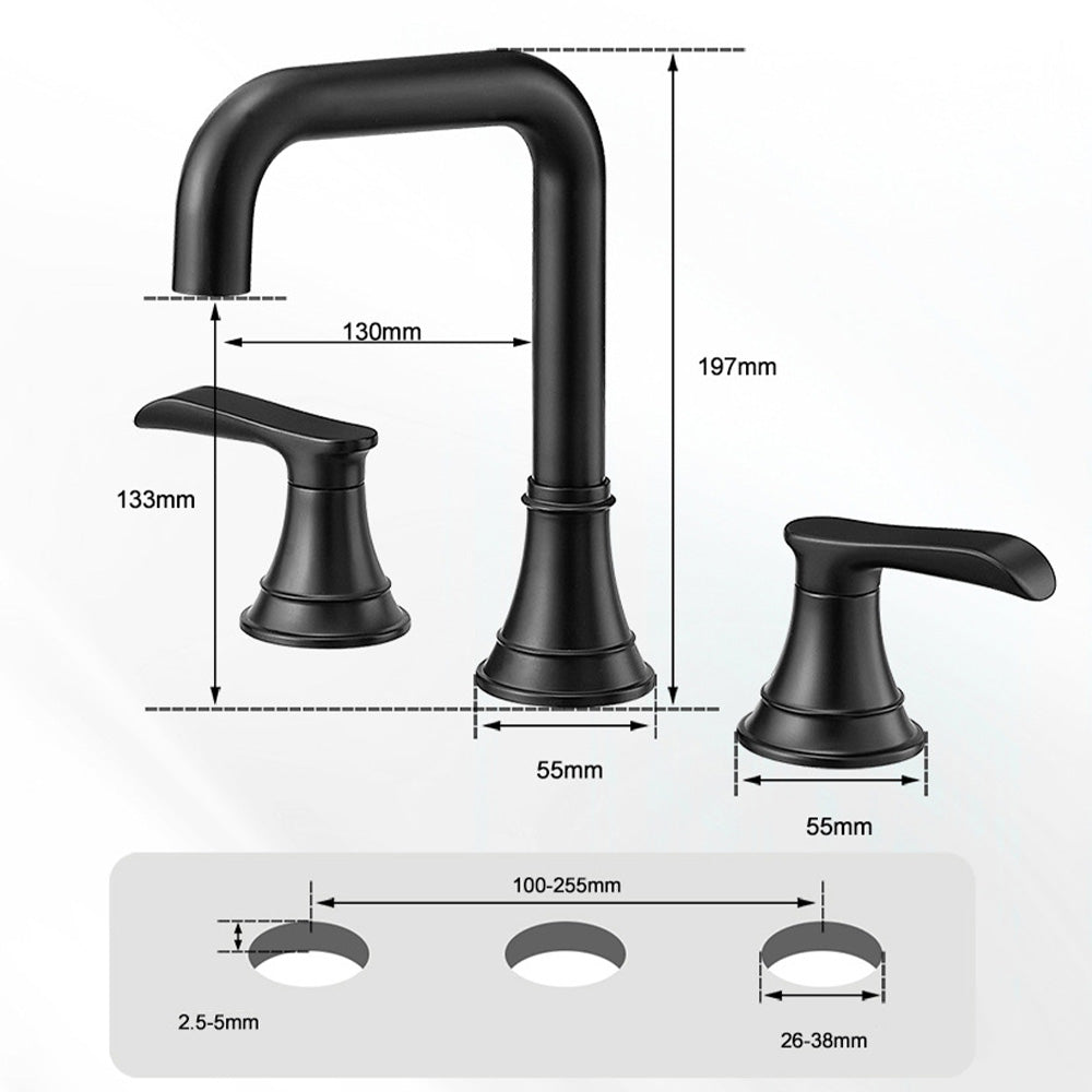 Smartis Modern 3 Hole Waterfall Bathroom Sink Faucet with Dual Handles