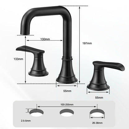 Smartis Modern 3 Hole Waterfall Bathroom Sink Faucet with Dual Handles
