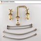 Three Hole Brushed Gold Widespread Waterfall Bathroom Faucet