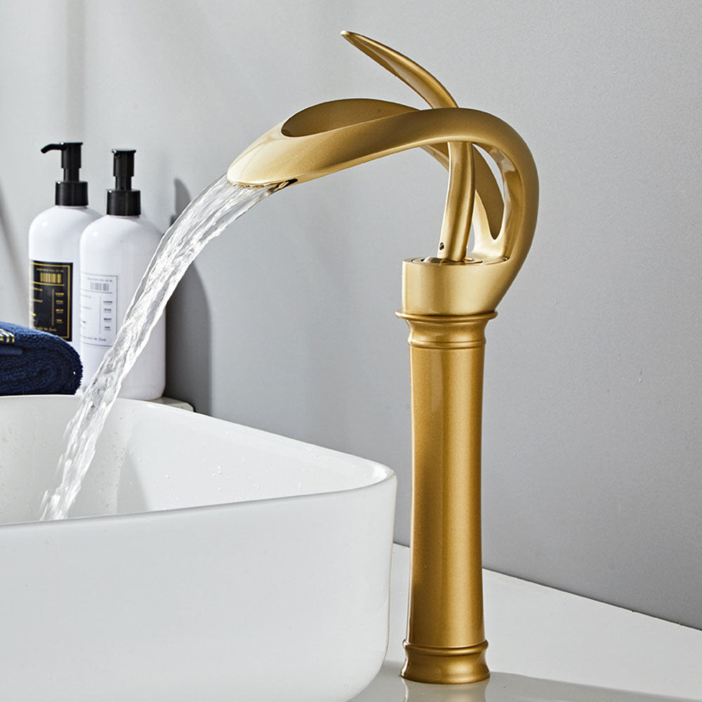 Single Handle Waterfall Solid Brass Creative Hollowed Out Design Water Tap