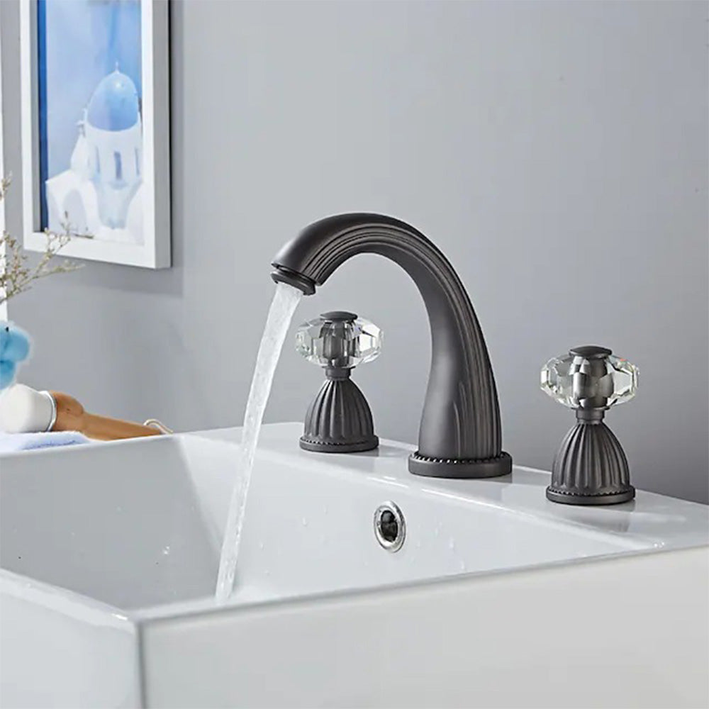 Aurion Retro Crystal Handle 3-Hole Widespread Bathroom Sink Faucet