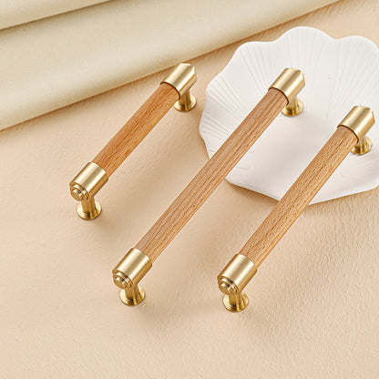 Faceted Crystal and Wood Cabinet Pulls with Brass End Caps