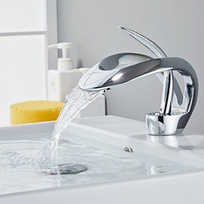 Veyra Waterfall Bathroom Sink Faucet, Modern Single Hole Single Lever Vanity Faucet