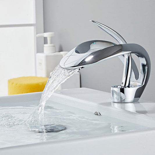 Veyra Waterfall Bathroom Sink Faucet, Modern Single Hole Single Lever Vanity Faucet