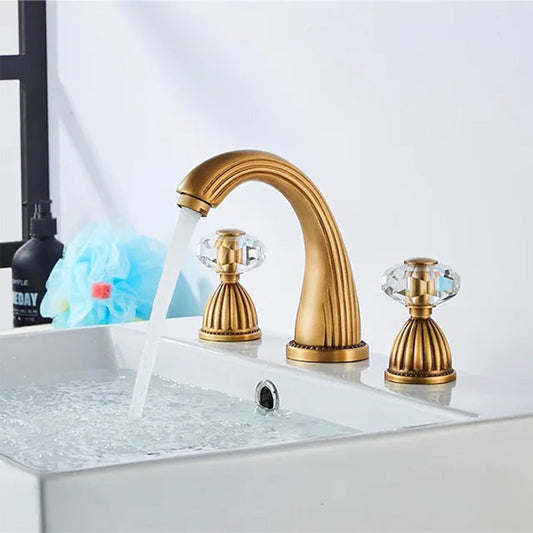 Aurion Retro Crystal Handle 3-Hole Widespread Bathroom Sink Faucet