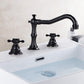 Antique Brass Dual Cross Handles Widespread 3 Hole Bathroom Faucet