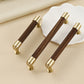 Faceted Crystal and Wood Cabinet Pulls with Brass End Caps