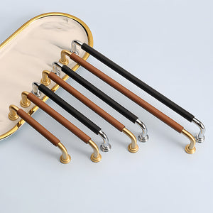 Leather-Wrapped Round Bar Cabinet Pulls and Door Handles