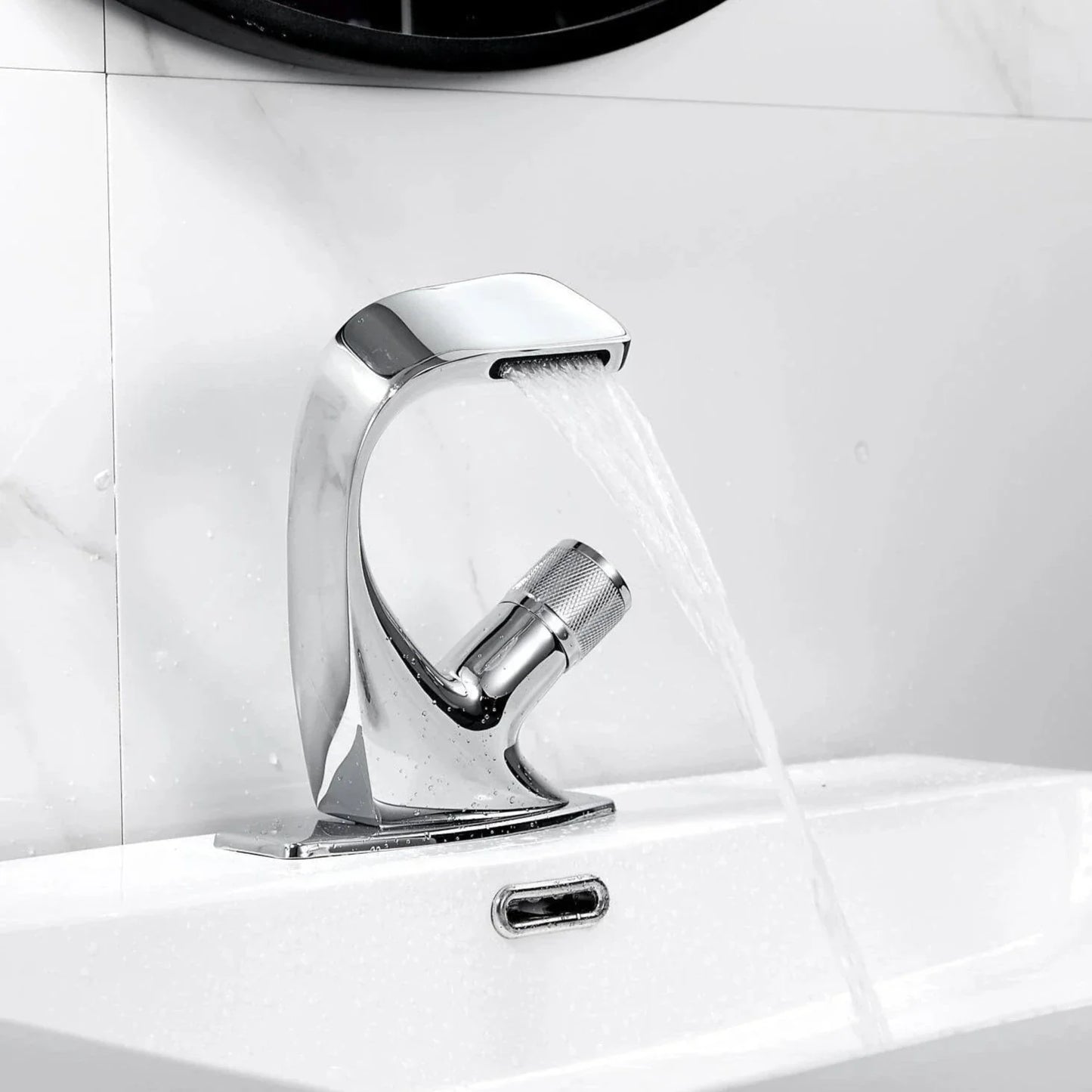 Rivora Modern Waterfall Basin Bathroom Sink Faucet, Single Handle Single Hole