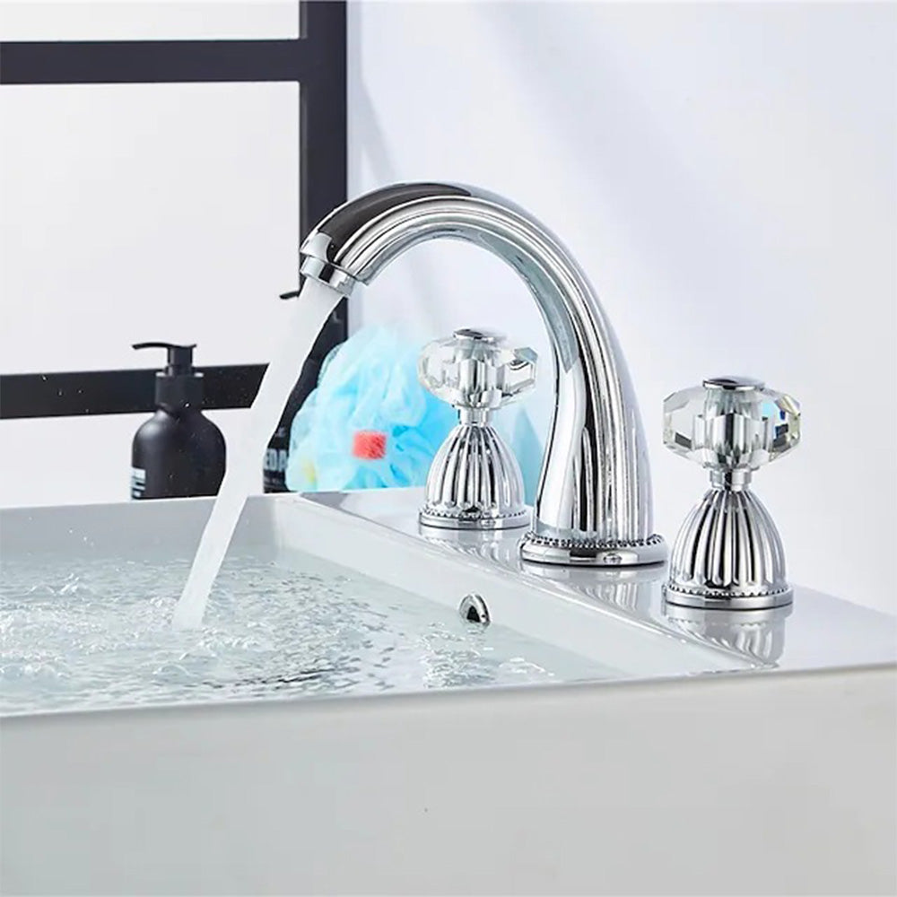 Aurion Retro Crystal Handle 3-Hole Widespread Bathroom Sink Faucet