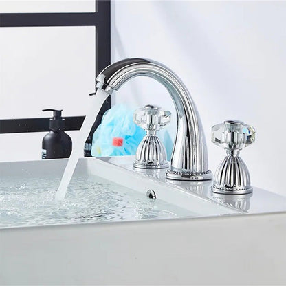 Aurion Retro Crystal Handle 3-Hole Widespread Bathroom Sink Faucet