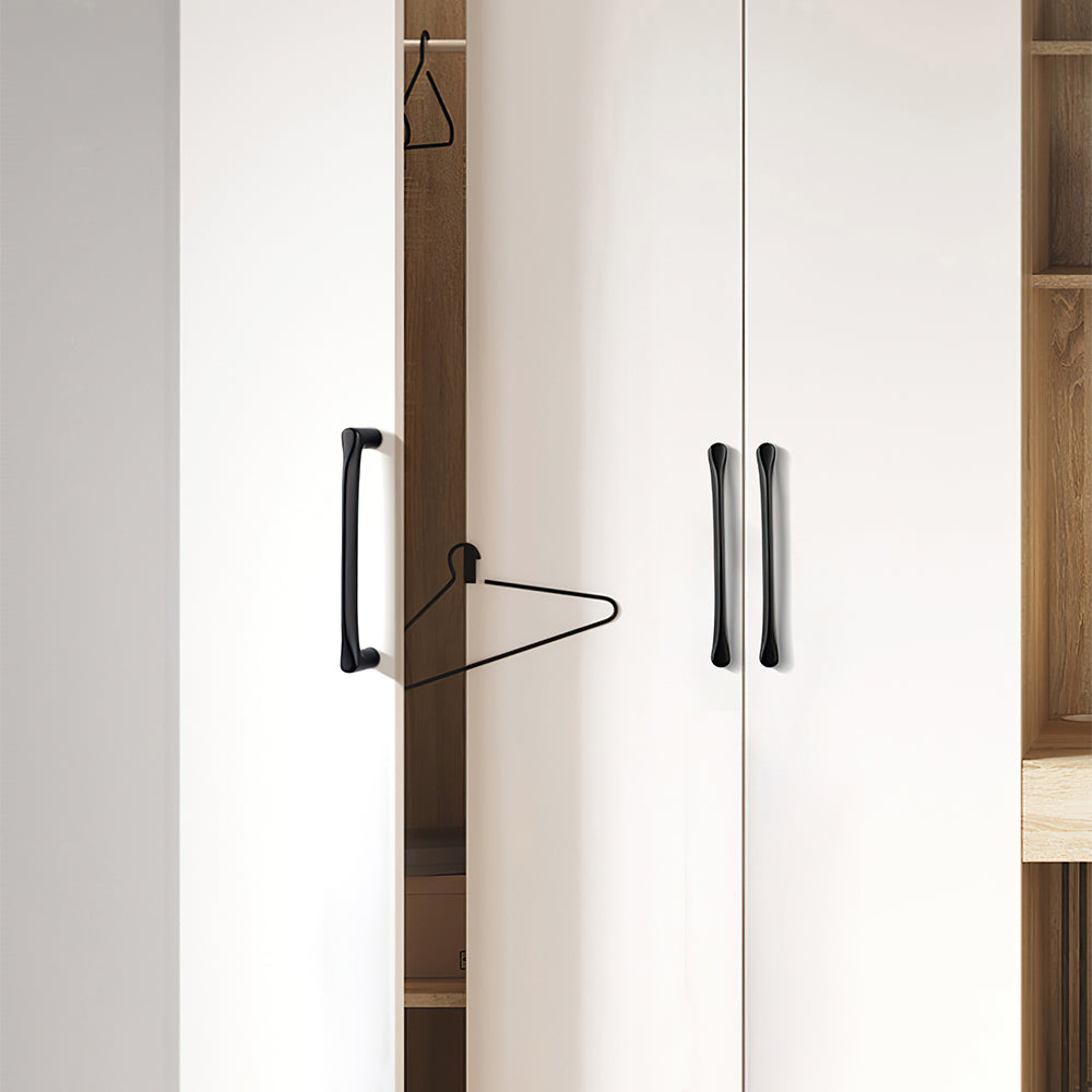 Curved Brass Cabinet Pulls in Gold and Black