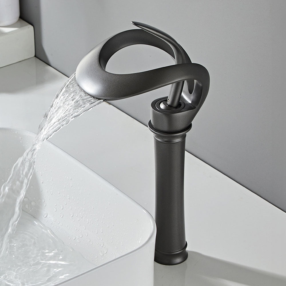 Thermora Single Handle Waterfall Brass Bathroom Sink Faucet with Hollowed-Out Design