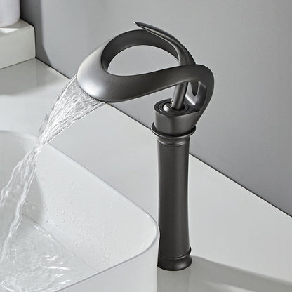 Thermora Single Handle Waterfall Brass Bathroom Sink Faucet with Hollowed-Out Design
