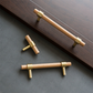 Walnut and Beech Wood Cabinet Pulls with Brass Bases