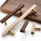 Wood Square Bar Cabinet Handles and Drawer Pulls with Brass Base