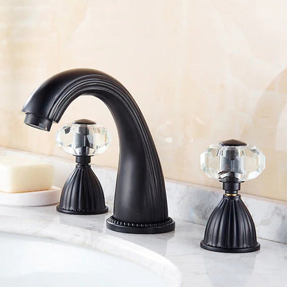 Aurion Retro Crystal Handle 3-Hole Widespread Bathroom Sink Faucet