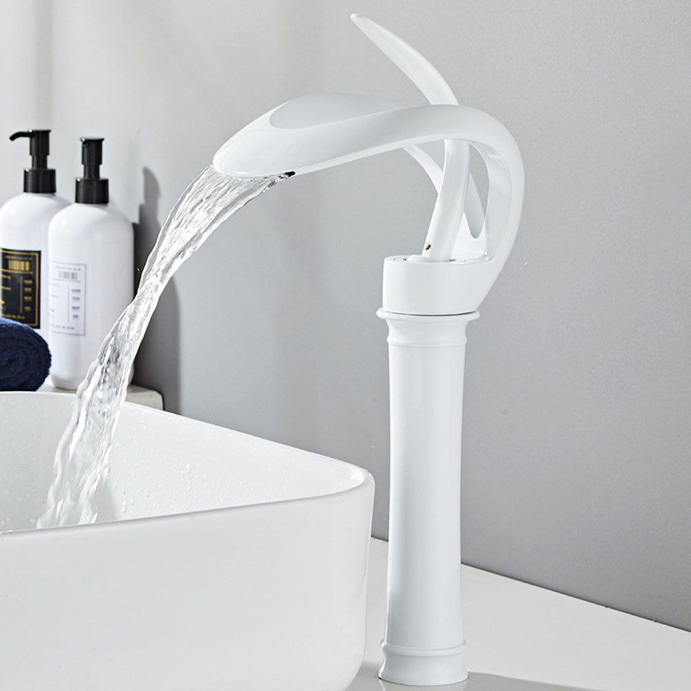 Thermora Single Handle Waterfall Brass Bathroom Sink Faucet with Hollowed-Out Design