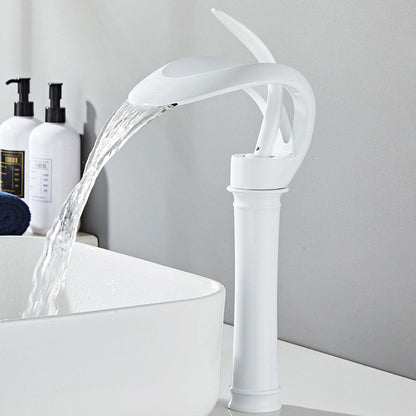 Thermora Single Handle Waterfall Brass Bathroom Sink Faucet with Hollowed-Out Design