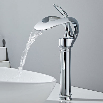 Thermora Single Handle Waterfall Brass Bathroom Sink Faucet with Hollowed-Out Design