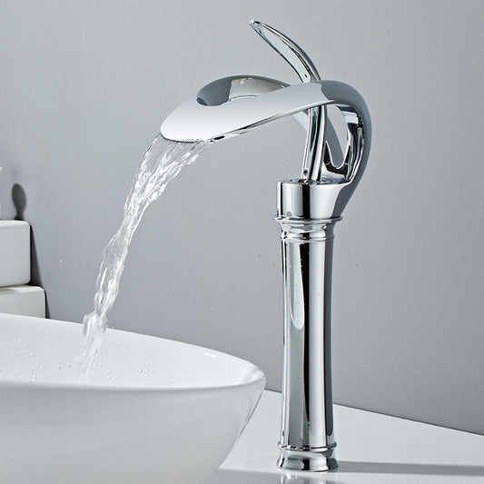 Thermora Single Handle Waterfall Brass Bathroom Sink Faucet with Hollowed-Out Design